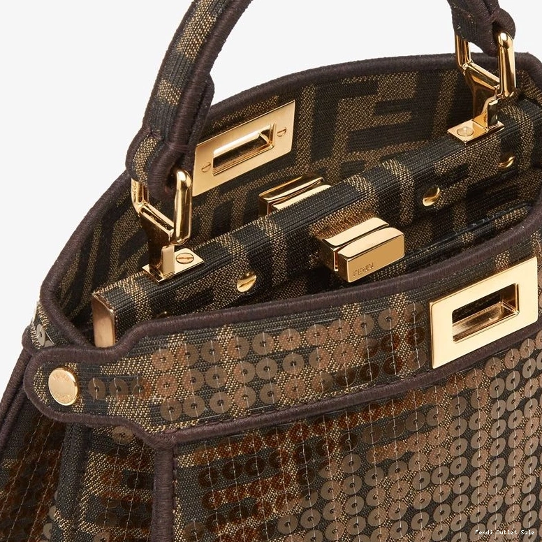 Cheap with Peekaboo In Fabric FF Fendi ISeeU Petite Motif Brown Bag Sequins 0721